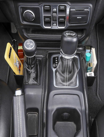 Savadicar GT-2 Shifter Storage Box, Gear Shift Side Tray, Center Console Organizer Compatible with 2018-2025 Jeep Wrangler JL JLU 4XE & Gladiator JT, Interior Storage Accessories, Black, 1 PC