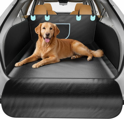 PU Leather Waterproof Dog Cargo Liner - Large Universal Fit w/Taller Side Panels, Bumper Flap (Black)