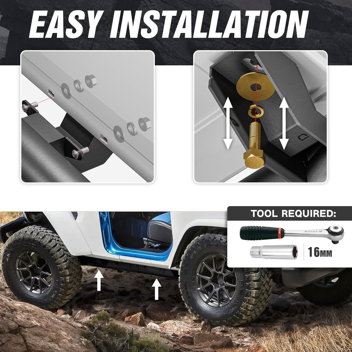 Drop Side Steps / Rock Sliders for 2018-2026 Jeep Wrangler JL 2-Door
