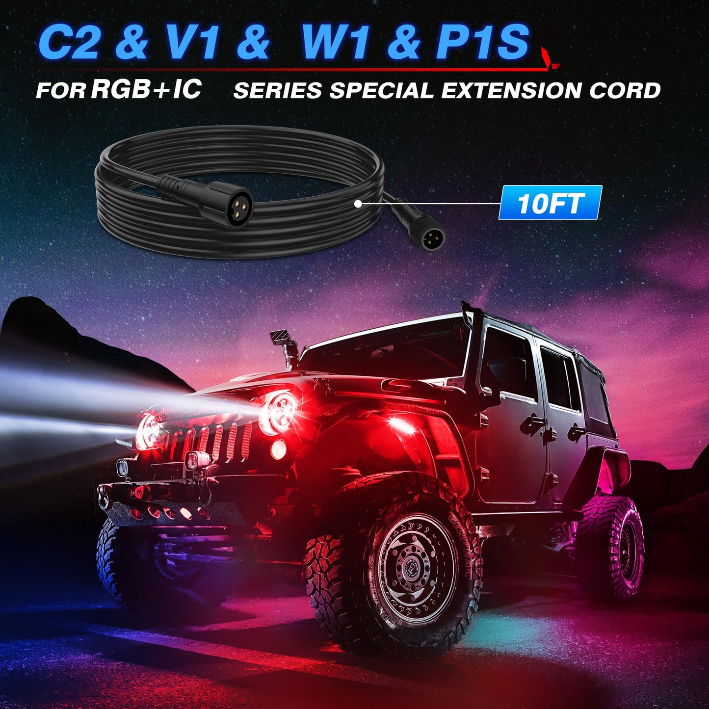 6.56FT 3-Pin Extension Cable for V1/W1/C2 RGB+IC Lights & P1s Switch