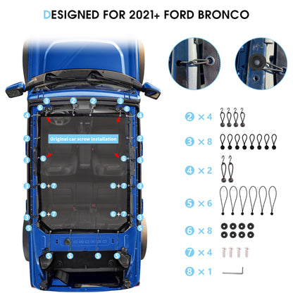 Full Mesh Bikini Sun Shade for 2021-2026 Ford Bronco 4-Door - UV & Wind Protection (Black)