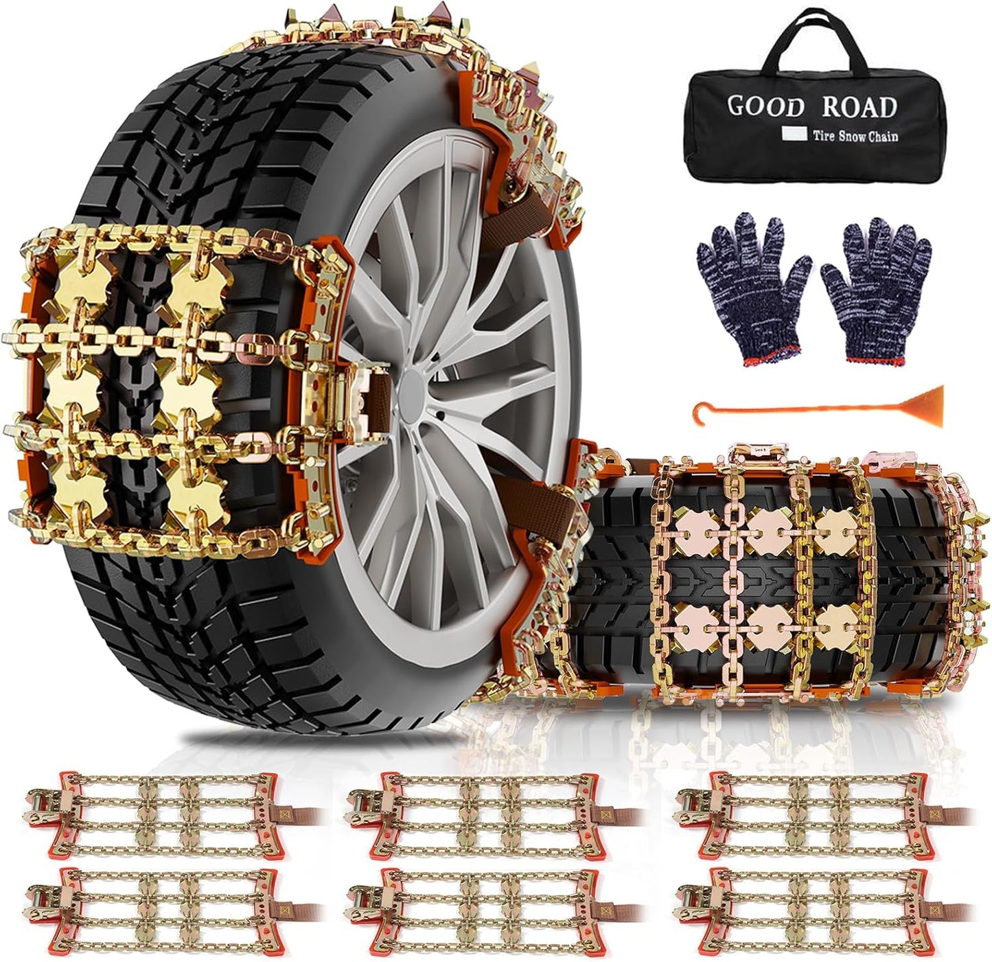 Universal Adjustable Snow Chains (6-Pack) - Fit Tire Width 175-265mm
