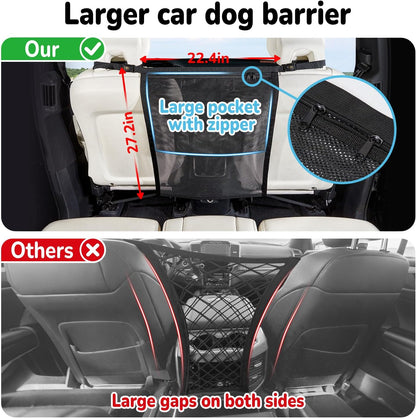 Pet Barrier with Large Zipper Storage - Car/SUV/Truck Divider Net for Dogs