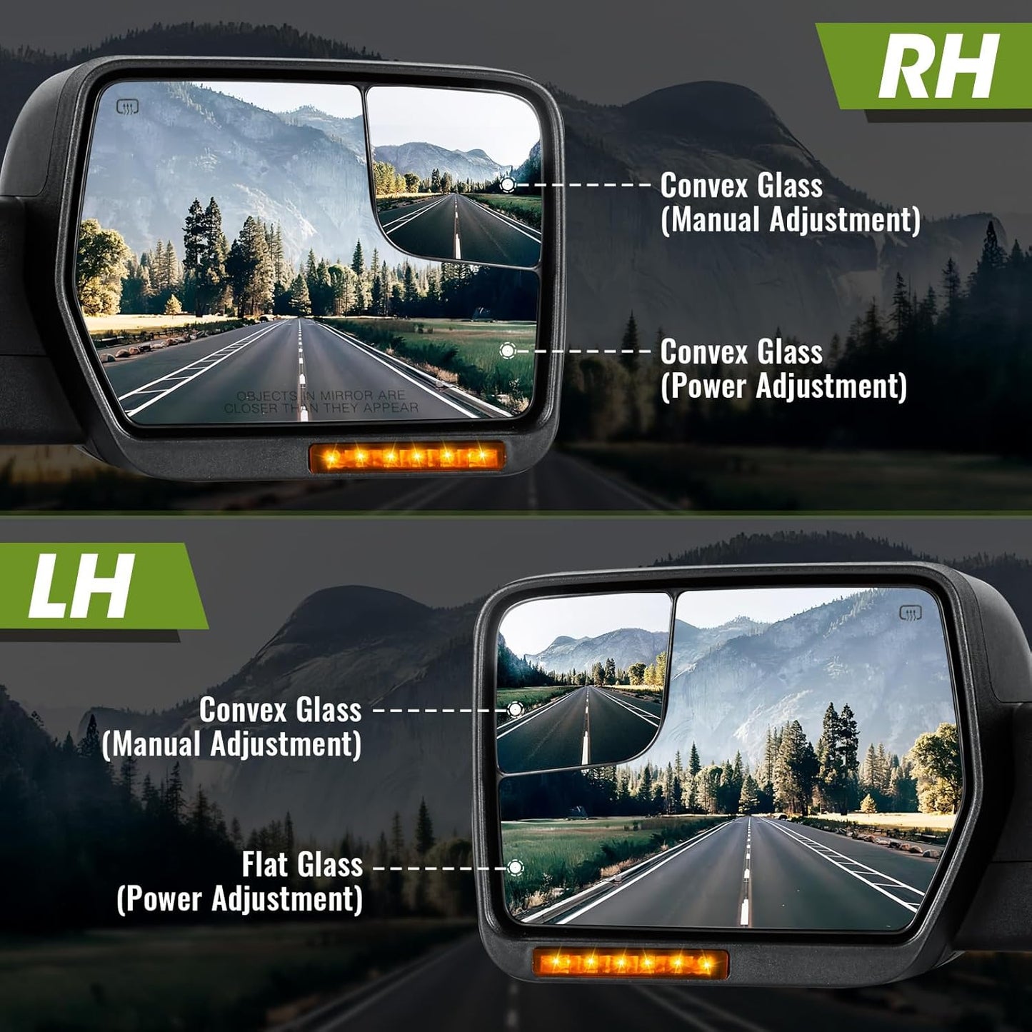 Side Mirrors for 2004-2014 Ford F-150 with Dynamic Turn Signal Puddle Light Heated Power Glass Manual Folding Tow Mirrors- Pair