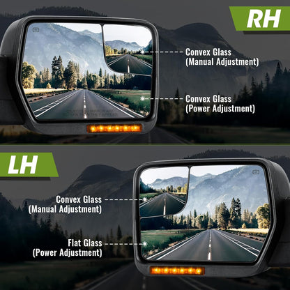 Side Mirrors for 2004-2014 Ford F-150 with Dynamic Turn Signal Puddle Light Heated Power Glass Manual Folding Tow Mirrors- Pair