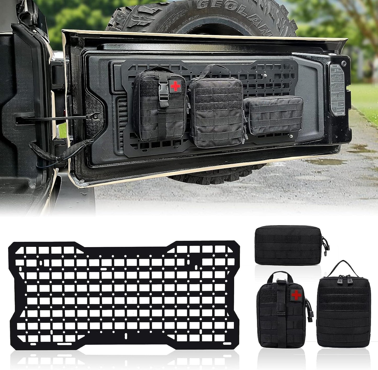 Wrangler Tailgate Tactical Panel with 3 Moll Pouch