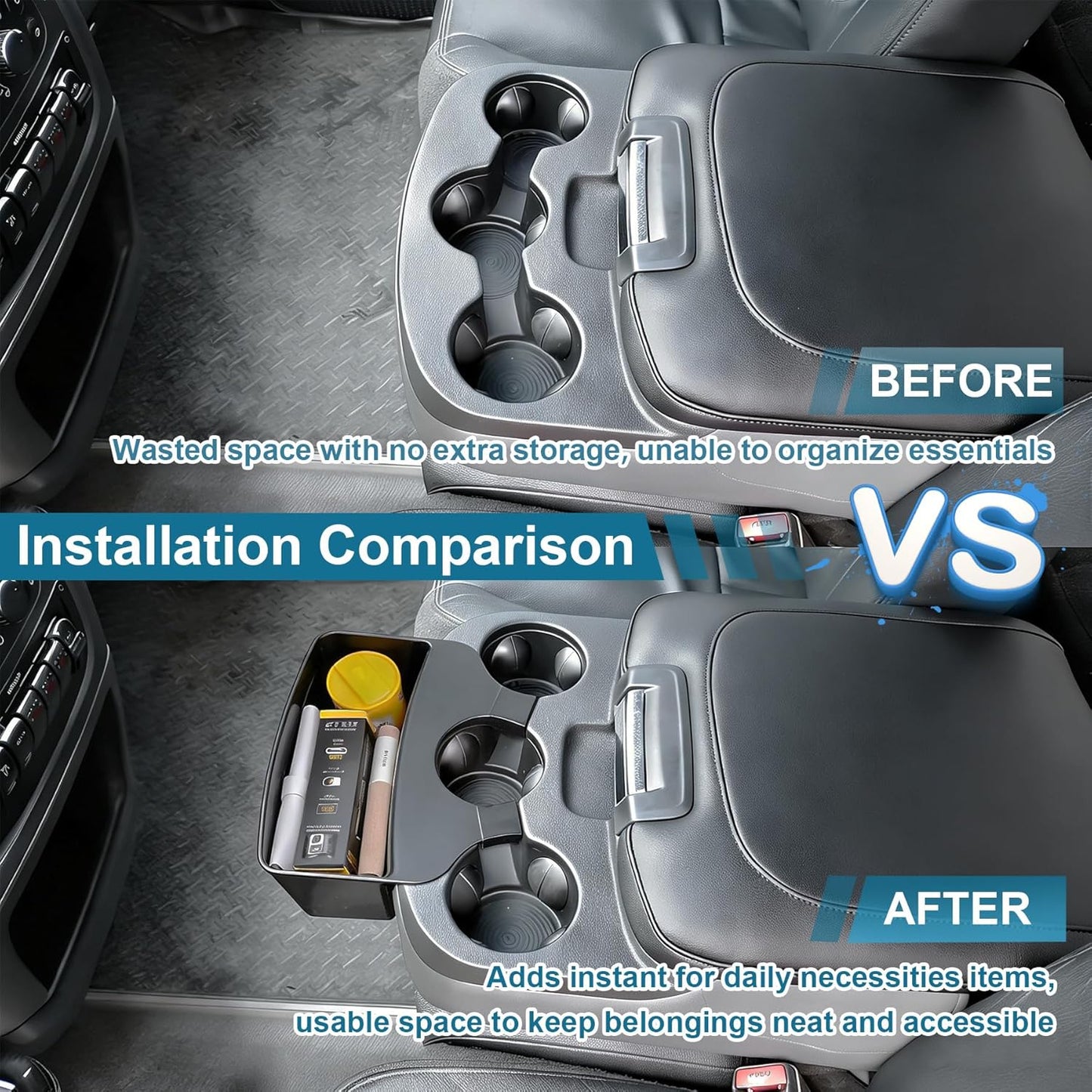 Hanging Center Console Organizer for 2013-2024 Ram 1500 & 2500/3500 (Jump Seat Only) - Cup Holder Expander