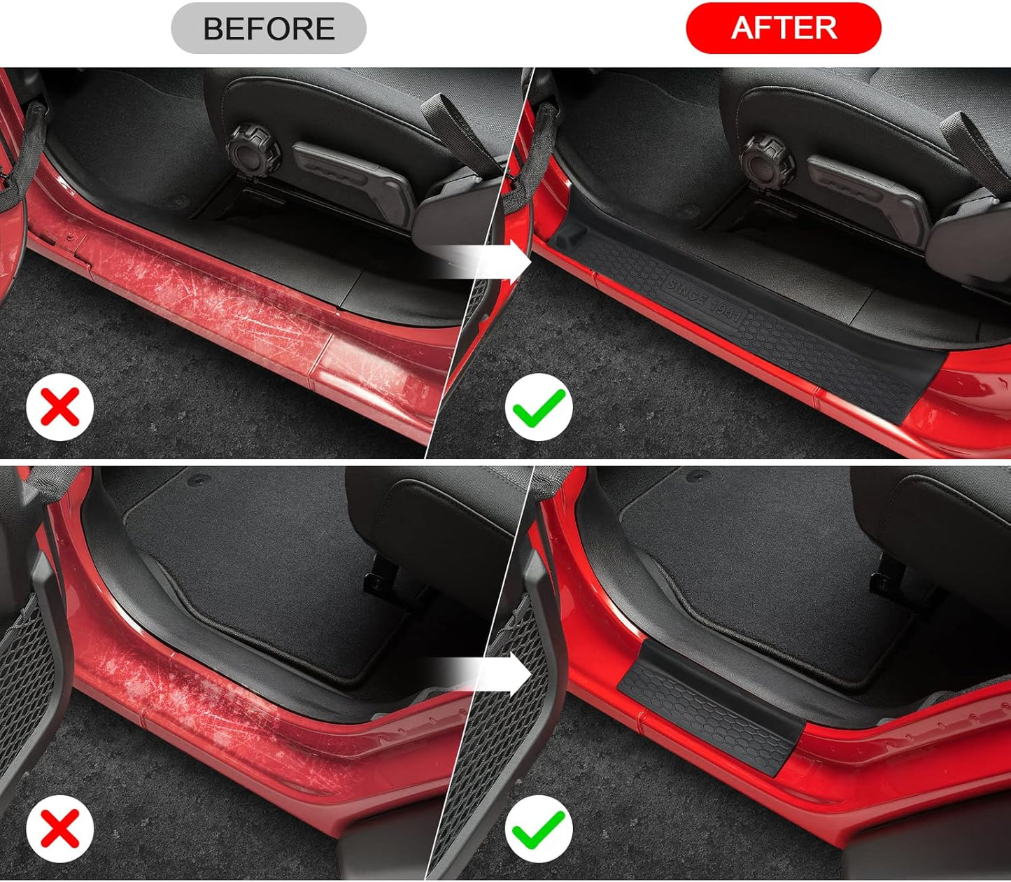4-PCS Door Sill Guards with Logo for 2018-2025 Jeep Wrangler JL & Gladiator (Black)