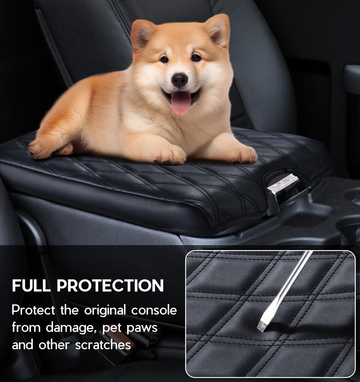 PU Leather Center Console Cover for 2013-2018 Ram 1500 & 2013-2024 Ram 2500/3500/1500 Classic (Jump Seat Only) - Hidden Pockets