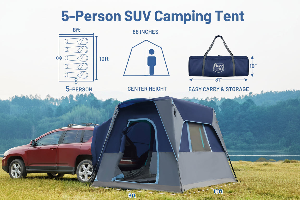 5-Person SUV Tent - Weather Resistant with Rainfly, 10'x8'x7.1' for Car/Van Camping