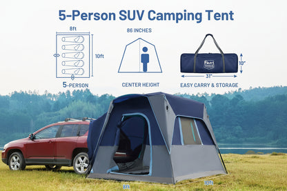 5-Person SUV Tent - Weather Resistant with Rainfly, 10'x8'x7.1' for Car/Van Camping