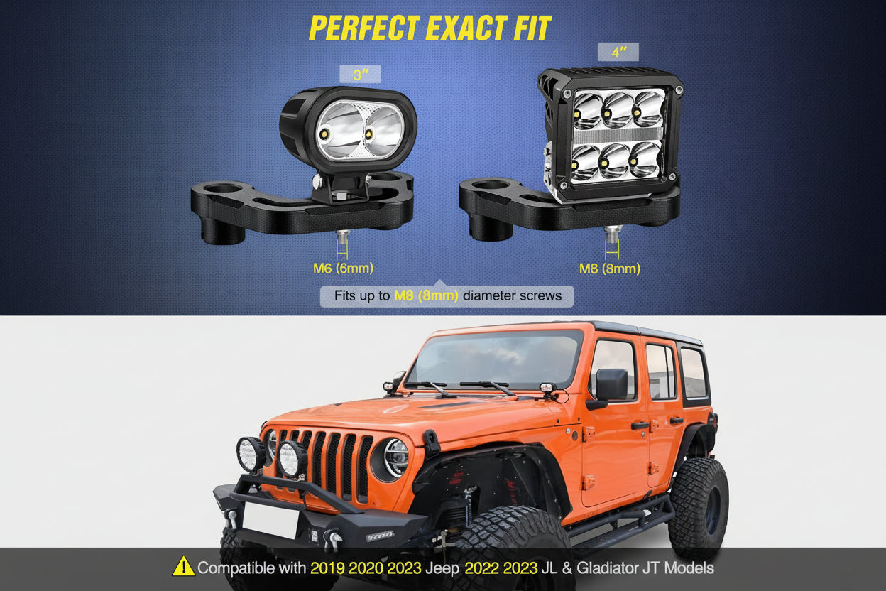 A-Pillar LED Light Mounts for Jeep Wrangler JL & Gladiator JT (2018-2023)