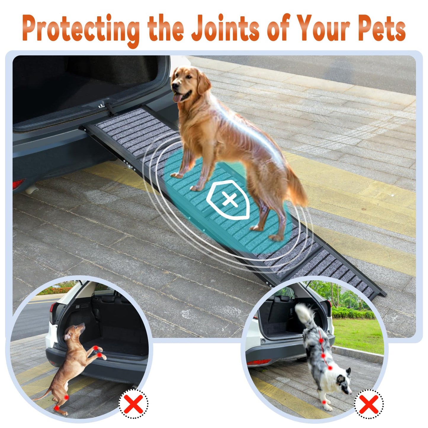 63"x17" Foldable Dog Ramp - 200 lb Capacity, Non-Slip Rug Surface for Large Dogs (Car/SUV/Truck)