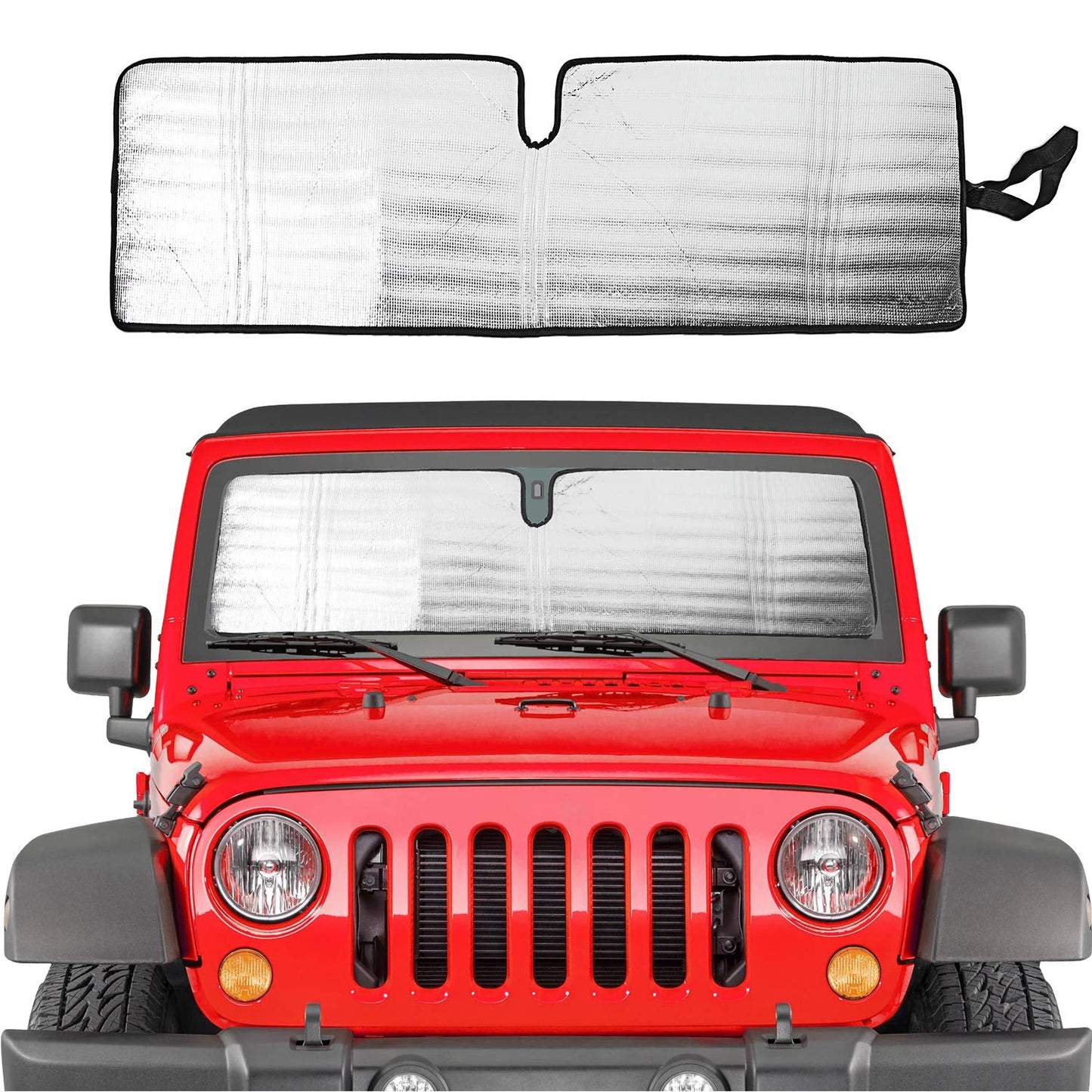 Triple-Layer Aluminum Windshield Sun Shade for 1997-2018 Jeep Wrangler TJ/JK (Silver)