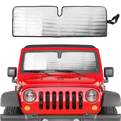 Triple-Layer Aluminum Windshield Sun Shade for 1997-2018 Jeep Wrangler TJ/JK (Silver)