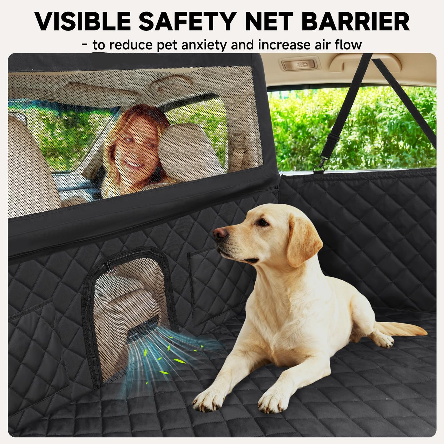 44" High-Back Pet Barrier/Hammock Combo - 440 lb Capacity, Water-Resistant Hard Bottom for SUV/Truck