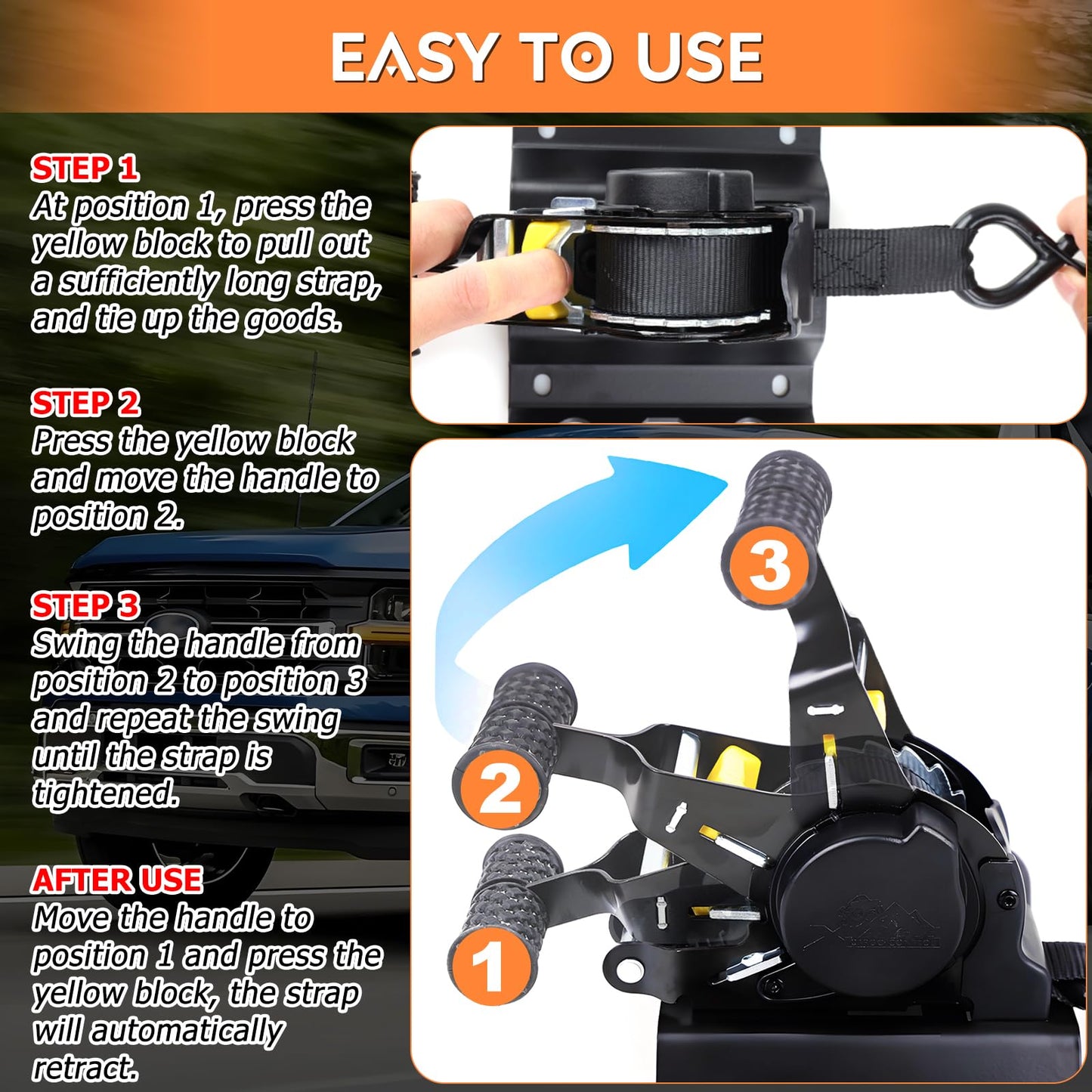 Retractable Ratchet Straps for Ford F-Series Truck Beds