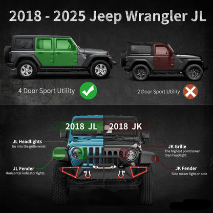 6" Running Boards for 2018-2026 Jeep Wrangler JL 4-Door - Black & Red