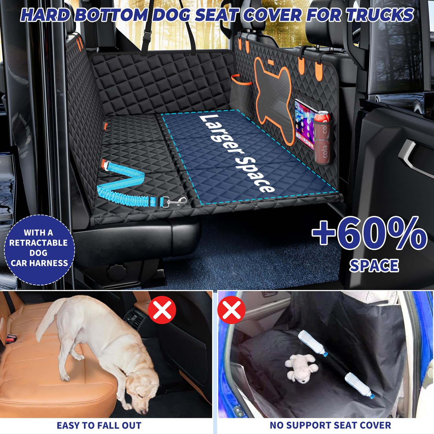 Hard Bottom Dog Hammock Back Seat Extender for Dogs for F150, RAM1500, Silverado - OHMU
