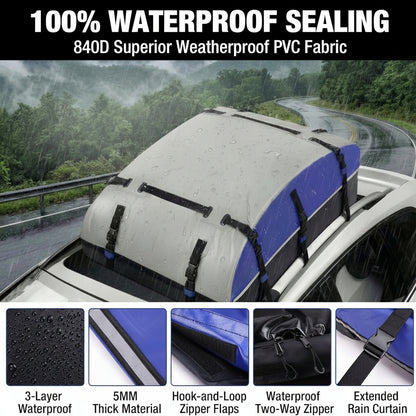 21ft³ Rooftop Cargo Carrier - Waterproof 840D PVC, Anti-Slip Mat, 6 Door Hooks, Storage Bag