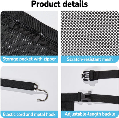 Pet Barrier with Large Zipper Storage - Car/SUV/Truck Divider Net for Dogs