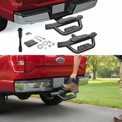 Double Layer Tow Hitch Step for 2" Hitch Receiver, Carbon Steel with Dual-Stage Black Powder Anti-Slip Trailer Hitch Step Universal Fit for Trucks SUV Car Van