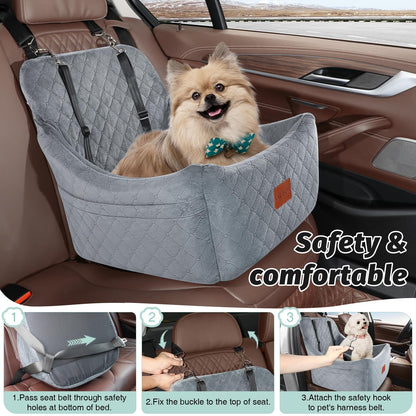 Dog Booster Car Seat for Medium Dogs Up to 40lbs Pets with 2 Clip-On Leashes