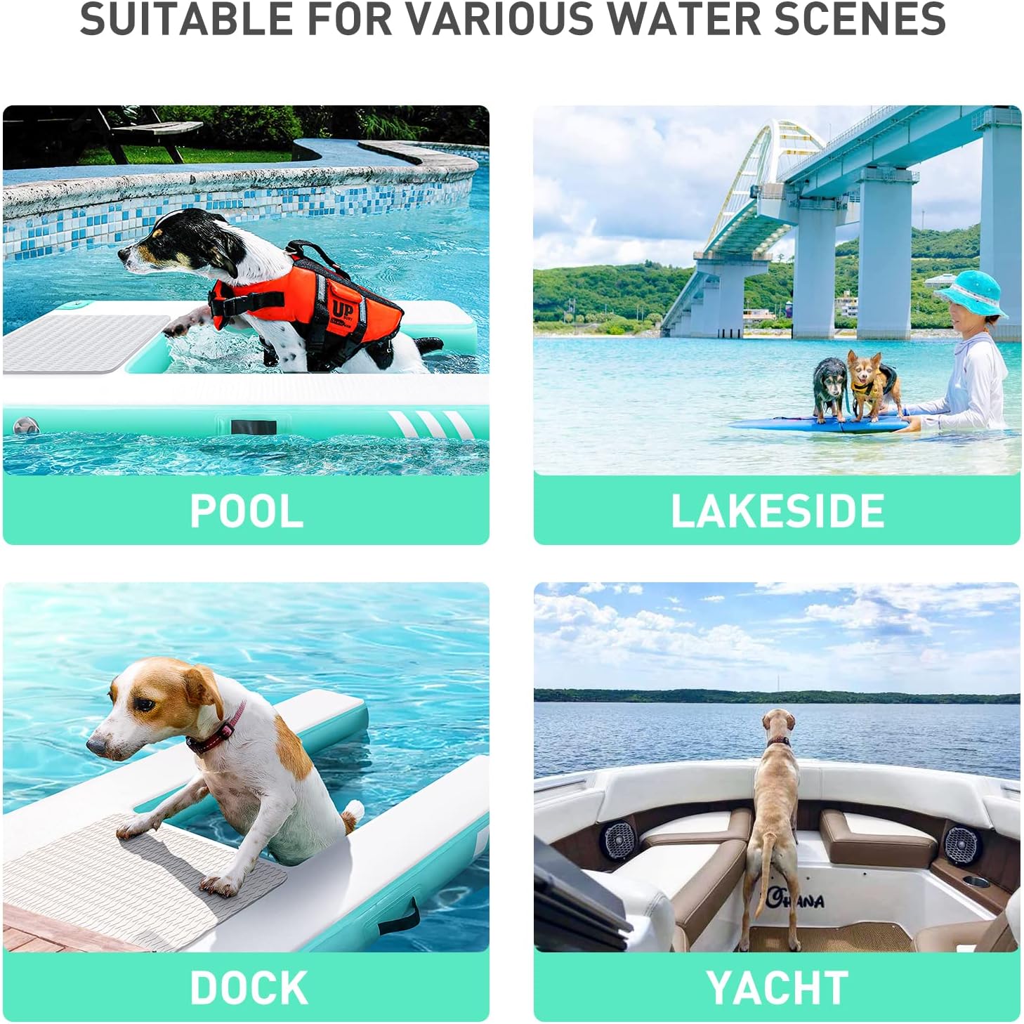 Inflatable Large Dog Float Floating Ramp Pets Up to 220 Pounds Large Dogs - OHMU