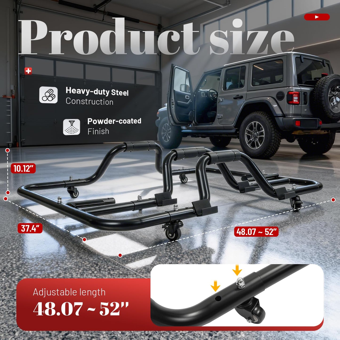 Jeep Wrangler Hardtop Storage Cart with Sliding Brake Casters