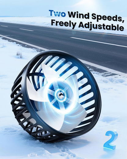 Dual-Head Car Cooling Fan, Powerful Airflow, 360° Rotation