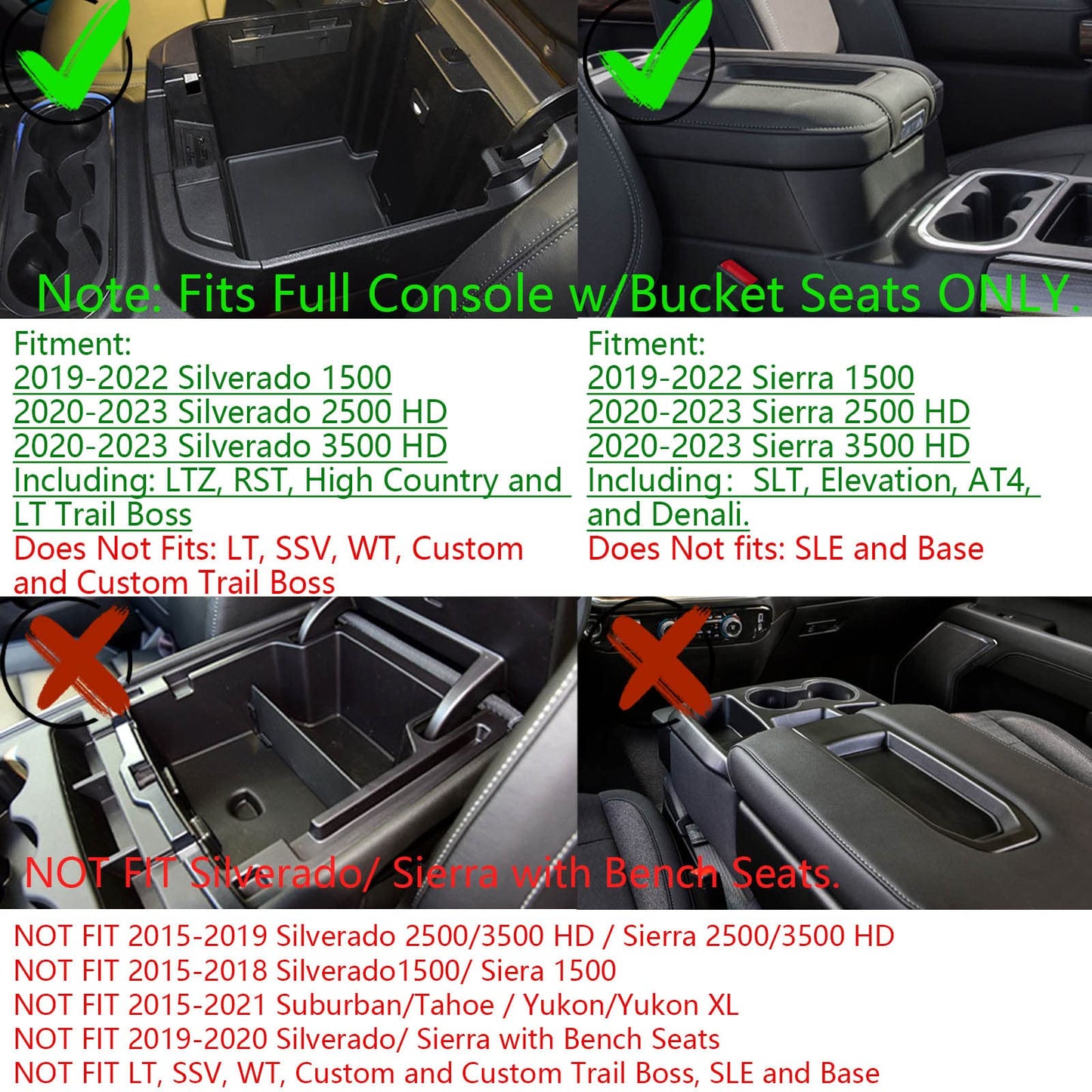 Center Console Organizer Tray for 2019-2023 Chevy/GMC 1500 & HD (Full Console/Bucket Seats Only) - Black