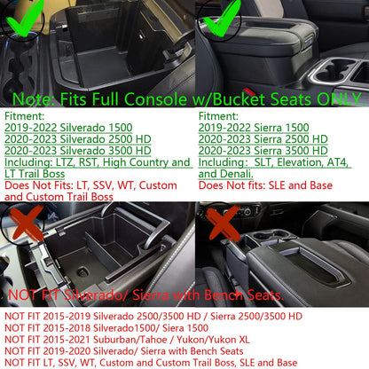 Center Console Organizer Tray for 2019-2023 Chevy/GMC 1500 & HD (Full Console/Bucket Seats Only) - Black