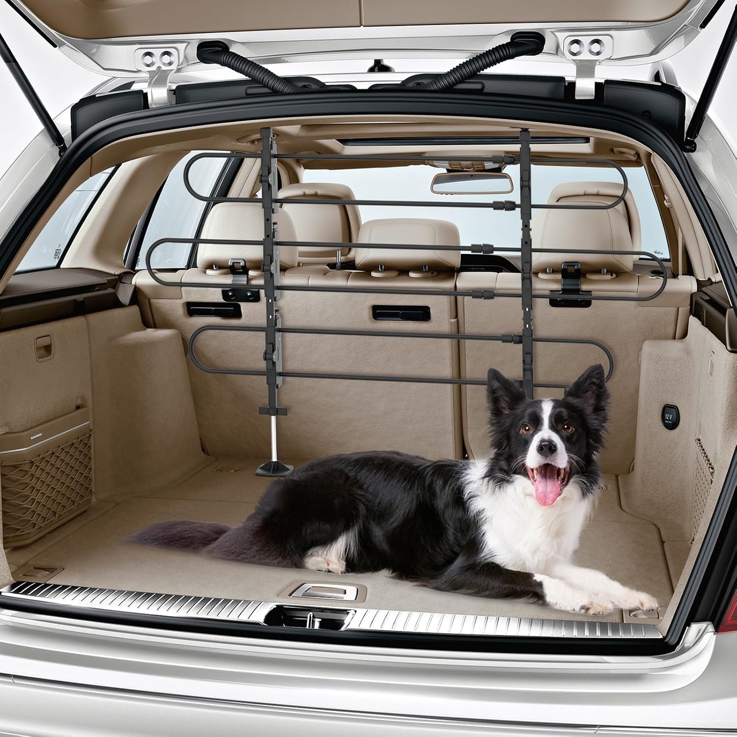 Adjustable Dog Barrier 34"-60"W x 30"-50"H - Strong Metal Tubing for SUV/Car/Truck/Minivan (Black)