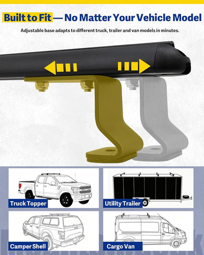 500 lb Truck Topper Ladder Rack (60" Aluminum) - Black for Van/Truck Cap