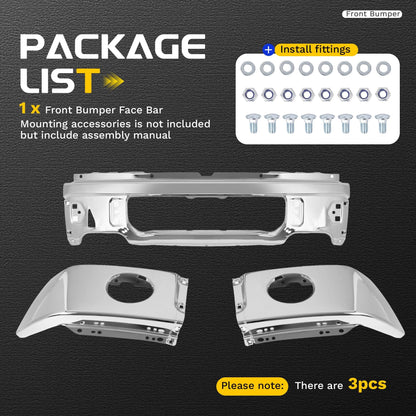 Ford F-150 Steel Chrome Front Bumper, No Fog Light Holes