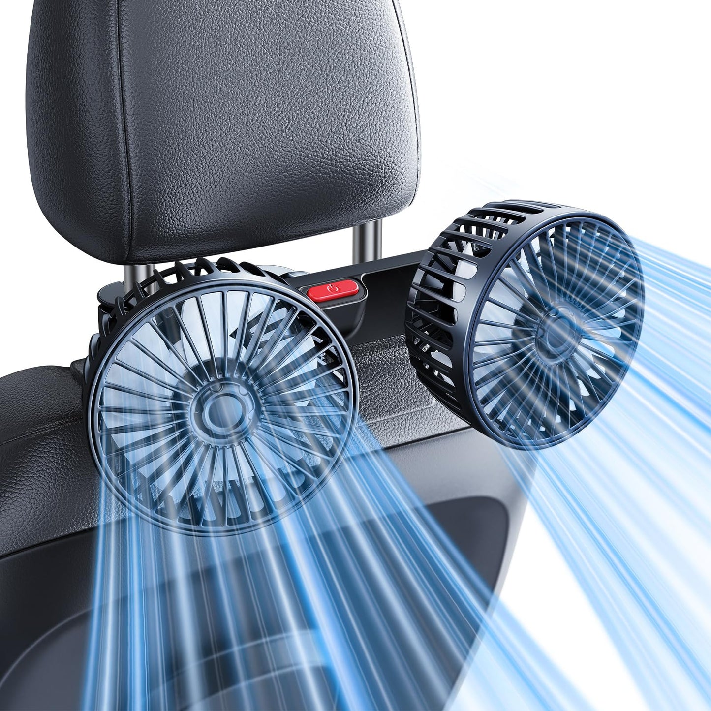 Dual-Head Car Fan for Back Seats, 360° Rotation, USB Powered
