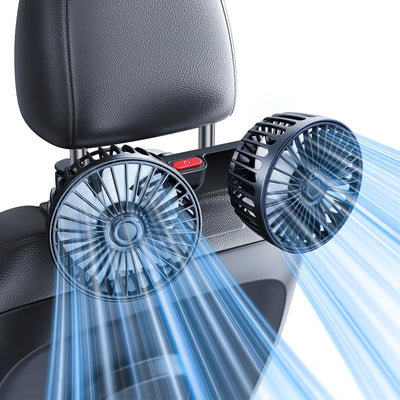 Dual-Head Car Fan for Back Seats, 360° Rotation, USB Powered