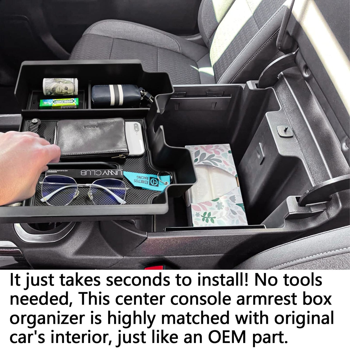 Center Console Organizer Tray for 2019-2023 Chevy/GMC 1500 & HD (Full Console/Bucket Seats Only) - Black