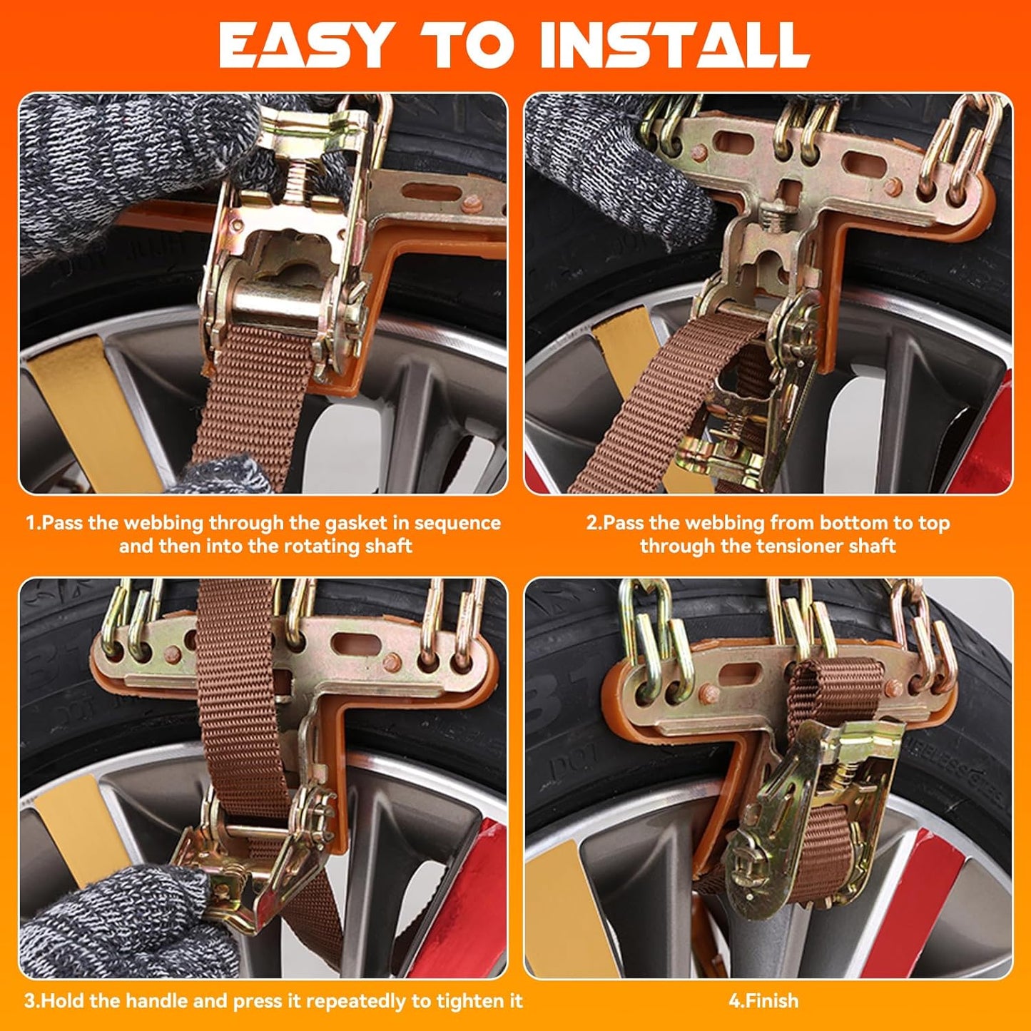 Universal Adjustable Snow Chains (6-Pack) - Fit Tire Width 175-265mm
