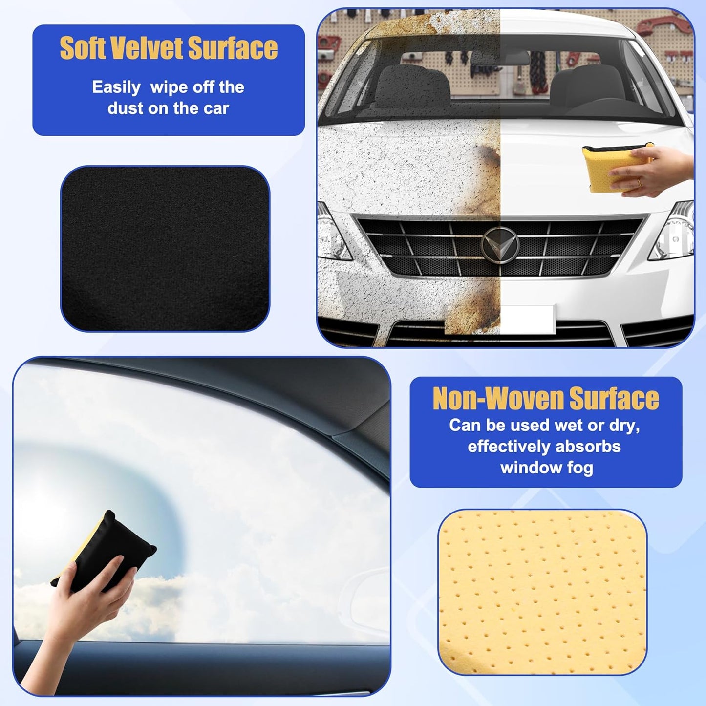 2-PCS Absorbent Window Defogger Sponge - Fast Glass Cleaner (Yellow+Black)