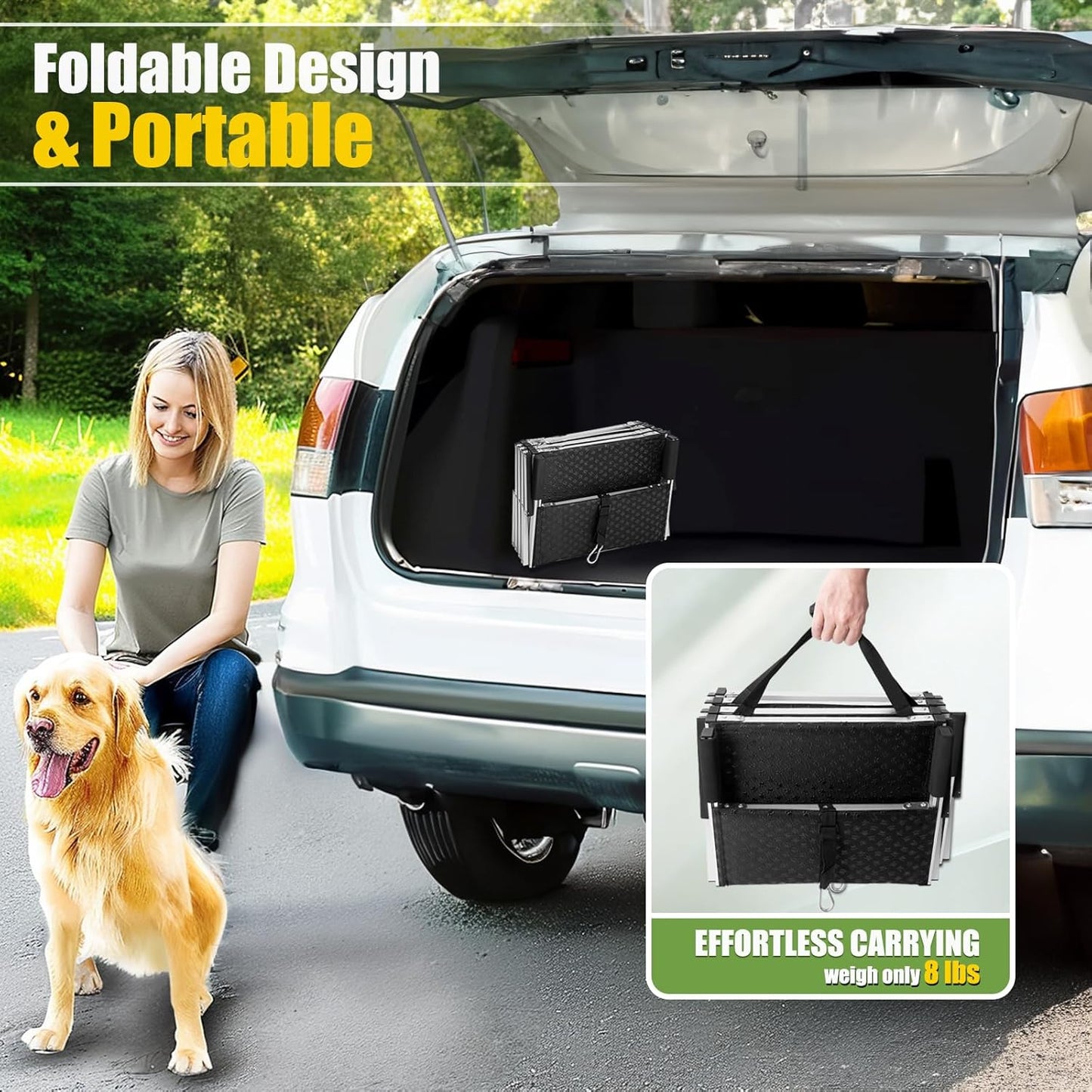 4-Step Foldable Aluminum Dog Stairs - Portable Non-Slip for Trucks/SUVs/Cars