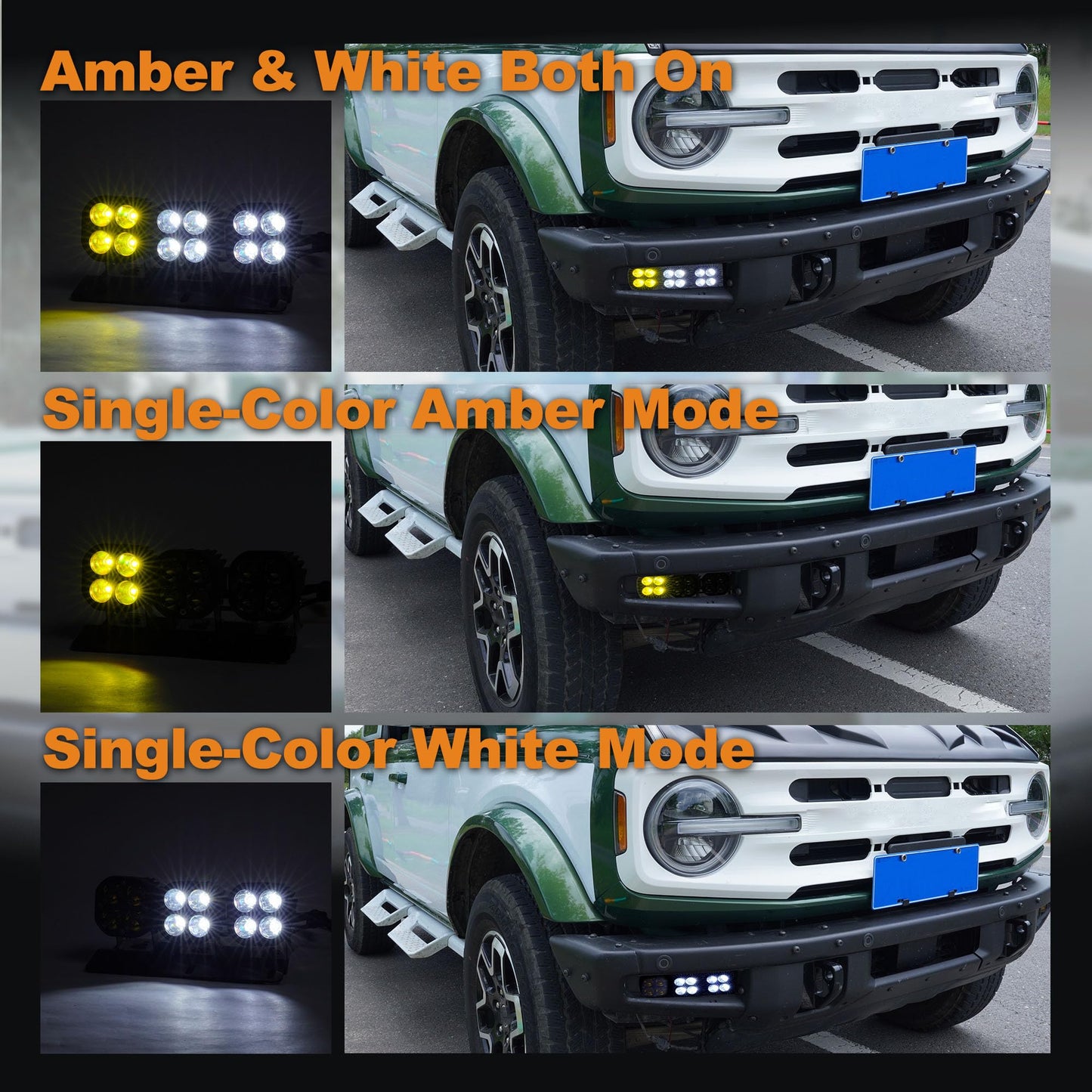 Bronco Zone LED Fog Lights, White/Amber DRL