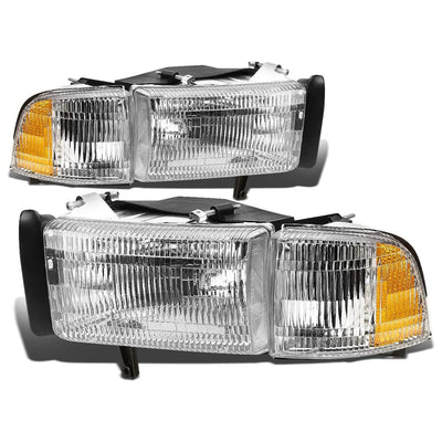 4-PCS Headlight & Corner Lamp Kit for 1994-2002 Dodge Ram 1500/2500/3500 (Non-Sport) - Chrome Housing