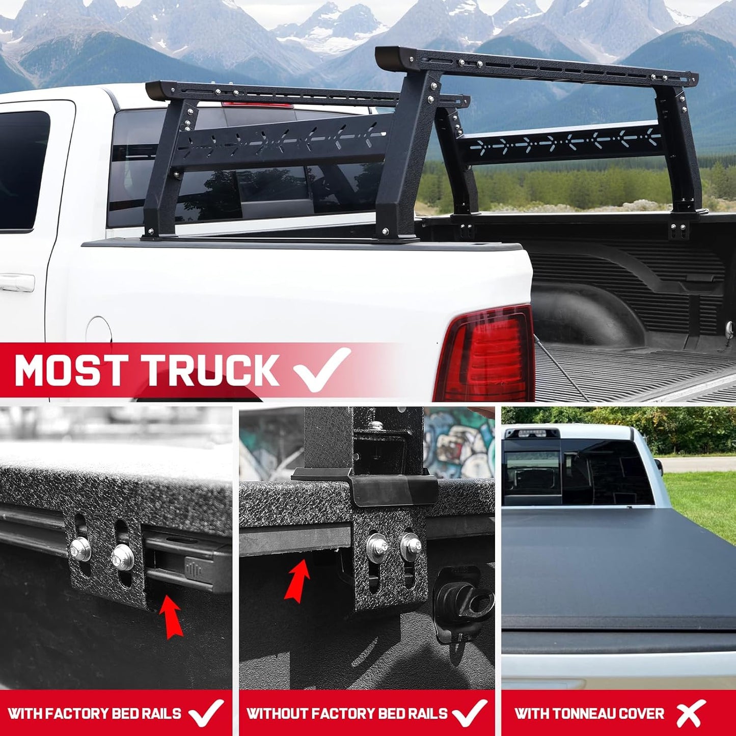 Universal Adjustable Truck Bed Rack - Overland/Contractor, 500-800 lb Capacity, No-Drill, Fits Gladiator/F-150/Tundra/Tacoma & More