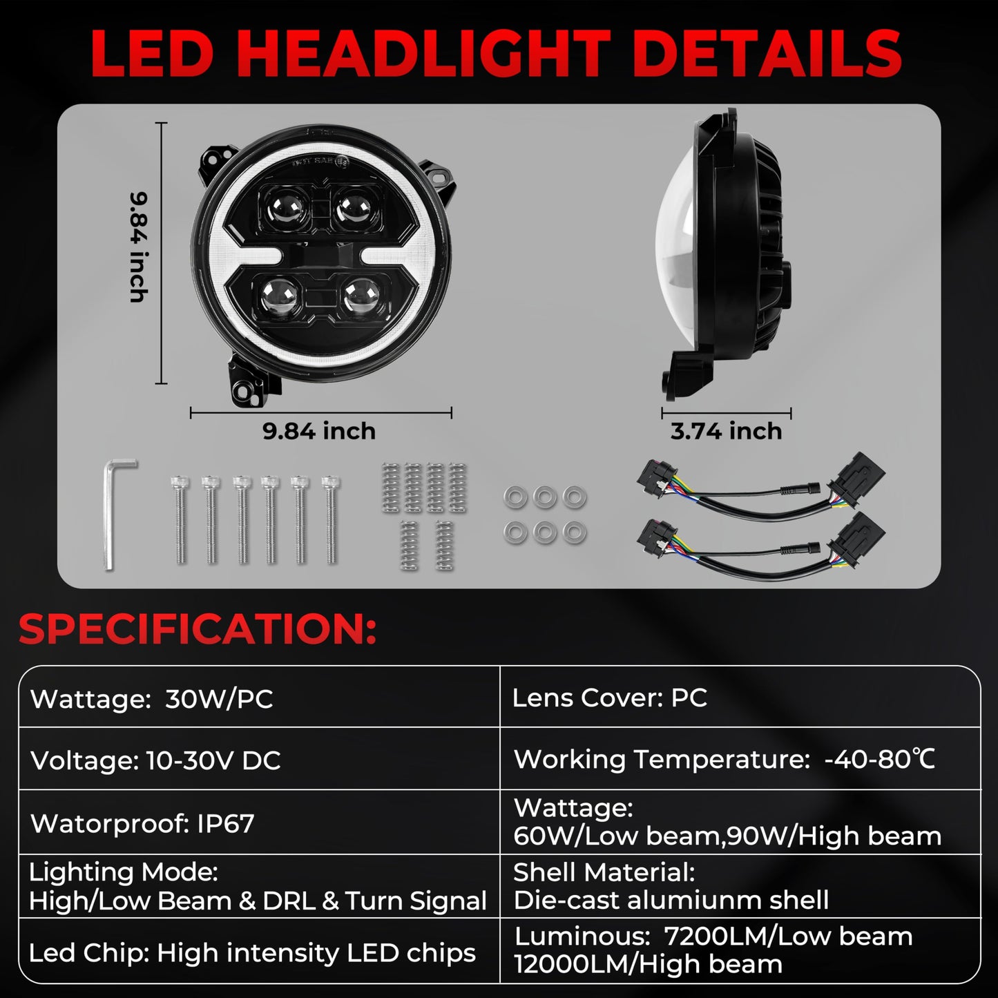9 Inch LED Headlights for Wrangler JL/JT, DOT Approved with DRL & Turn Signal