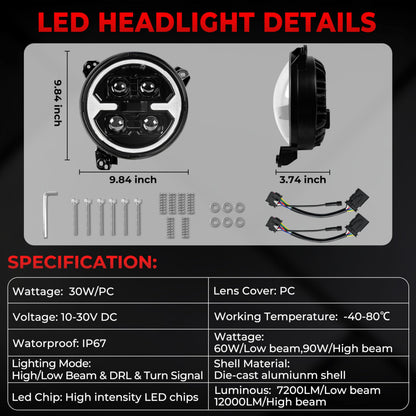 9 Inch LED Headlights for Wrangler JL/JT, DOT Approved with DRL & Turn Signal
