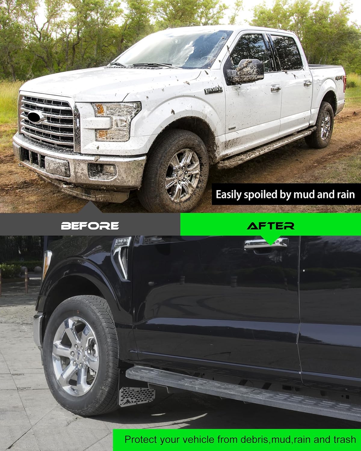2X Truck Mud Flaps Fit for Ford F150 F250 F350 F450 Splash Guards Off-Road Style