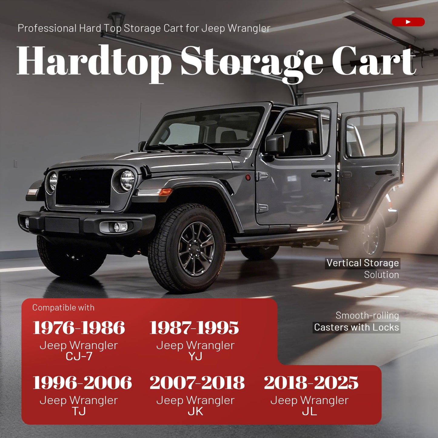 Jeep Wrangler Hardtop Storage Cart with Sliding Brake Casters
