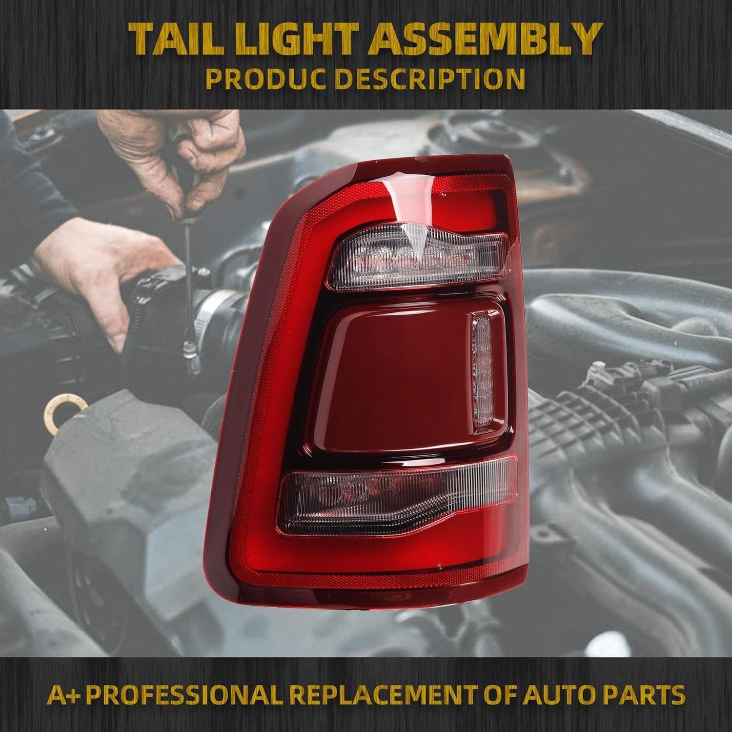 Dasbecan Left Driver Side Tail Light Assembly Rear Lamp LED Type Compatible With Dodge Ram 1500 2019 2020 2021 2022 2023 Blind spot module can be installed (Red Cover)