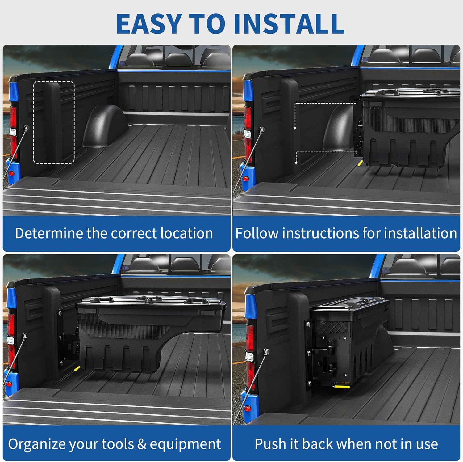 OEDRO Truck Bed Storage Tool Box Fits 2015-2025 Ford F150 Driver Side + Passenger Side, 180 Degree Rotation Rear Tool Boxs with Lockable Lid & Password Padlock, Black Waterproof Wheel Well Storage